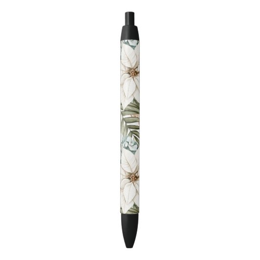 Stylo Noir Tropical Blue White Flowers Wedding (devant Vertical)