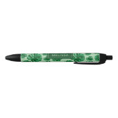 Stylo Noir Tropical Green Monstera Palm Feuilles & Nom person (Bas)