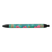 Stylo Noir Tropical Hibiscus and Palm Leaf Pattern (Devant)