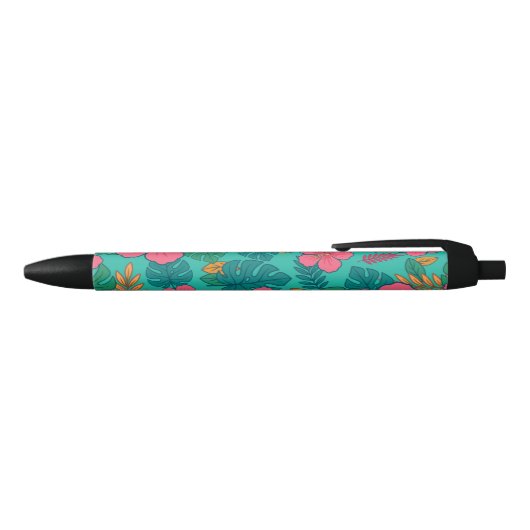 Stylo Noir Tropical Hibiscus and Palm Leaf Pattern (Haut)