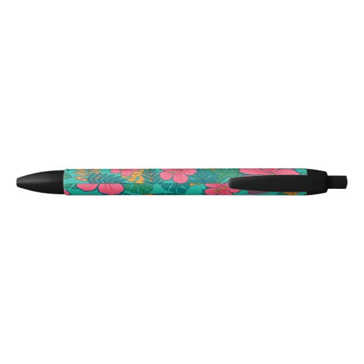 Stylo Noir Tropical Hibiscus and Palm Leaf Pattern (Dos)