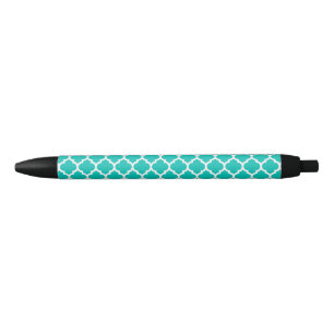 Stylo Noir Turquoise Blanc Marocain Quatrefoil Trellis Motif 