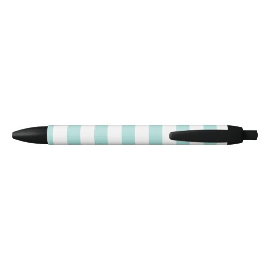 Stylo Noir Turquoise clair et blanc Large Horizontal rayé (Dos)