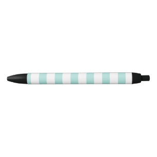 Stylo Noir Turquoise Clair et Blanc Larges Rayures Horizontal