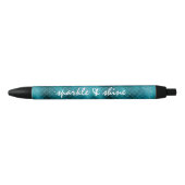 Stylo Noir Turquoise Sparkle Mermaid personnalisé (Devant)
