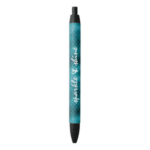 Stylo Noir Turquoise Sparkle Mermaid personnalisé