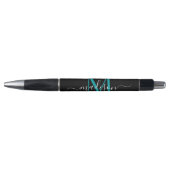 Stylo Noir Turquoise vert Monogramme Nom de script éléga (Devant)