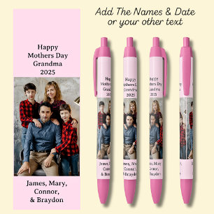 Stylo Noir Une photo, Nom Date, votre texte sur rose doux, ro