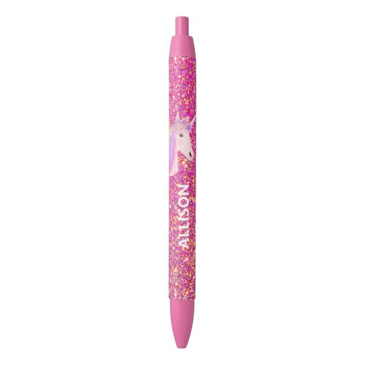 Stylo Noir Unicorn Pink Gold Parties scintillant Ombre Girly  (devant Vertical)