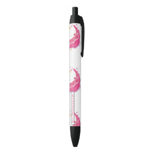 Stylo Noir Unicorne magique rose personnalisée