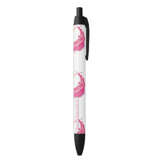 Stylo Noir Unicorne magique rose personnalisée