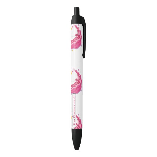 Stylo Noir Unicorne magique rose personnalisée (Bas (Vertical))