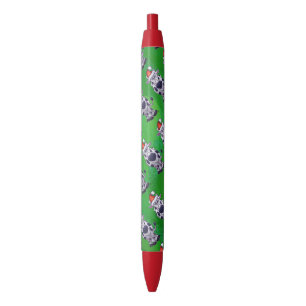 Stylo Noir Vache Noël sur vert