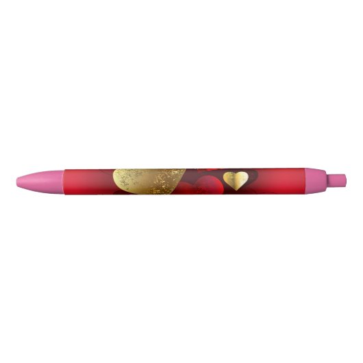 Stylo Noir Valentines dorées et rouges (Devant)