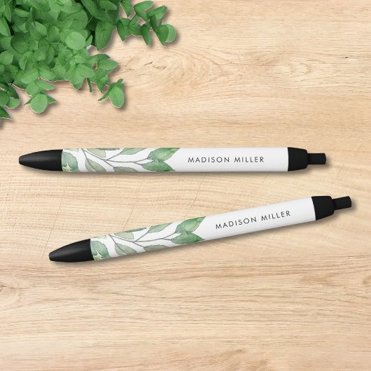 Stylo Noir Verdure aquarelle personnalisée