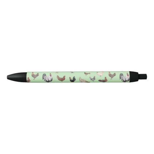 Stylo Noir Vert clair motif au poulet (Devant)