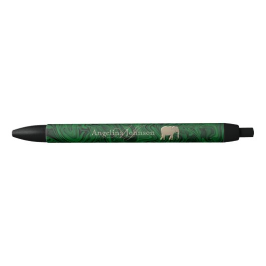 Stylo Noir Vert émeraude et éléphant doré monogrammé (Devant)