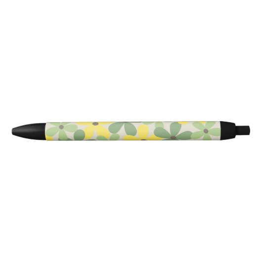 Stylo Noir Vert jaune rétro Y2K les années 70 Fleur Motif (Devant)