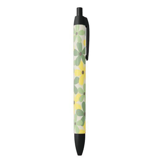 Stylo Noir Vert jaune rétro Y2K les années 70 Fleur Motif (Bas (Vertical))