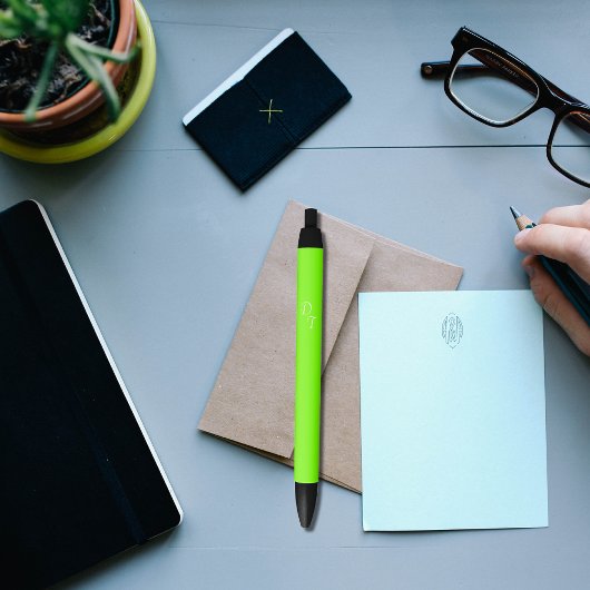 Stylo Noir vert néon solide - vos monogrammes