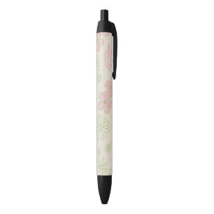 Stylo Noir Vert rose beige rétro Y2K les années 70 Fleur Moti