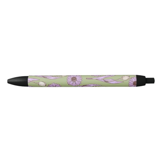 Stylo Noir Vert violet rétro Y2K Funky Hippie Flower Motif (Devant)