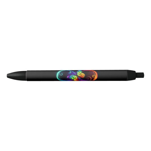 Stylo Noir Vibrant infinity with rainbow butterfly on black (Devant)