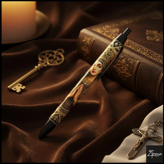 Stylo Noir Vierge Marie Révérence Dorée