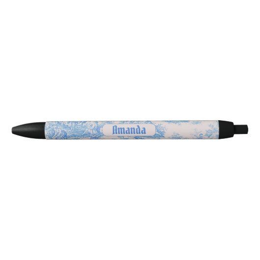 Stylo Noir Vintage bleu turquoise toile jouy monogramme (Devant)
