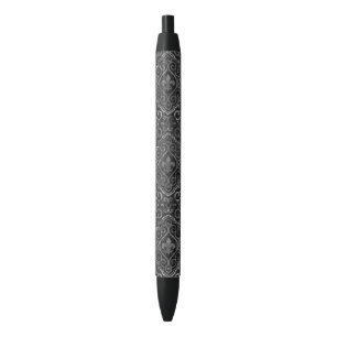 Stylo Noir Vintage Fleur de Lis   Black Silver Grunge Damask