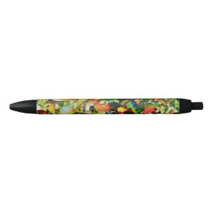 Stylo Noir Vintage Parrots sauvages de la Jungle tropicale