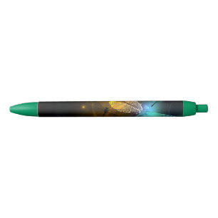 Stylo Noir Vol de libellule verte lumineuse