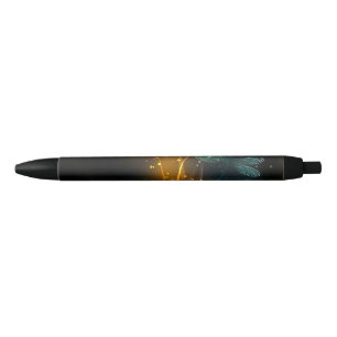 Stylo Noir Vol de libellule verte lumineuse