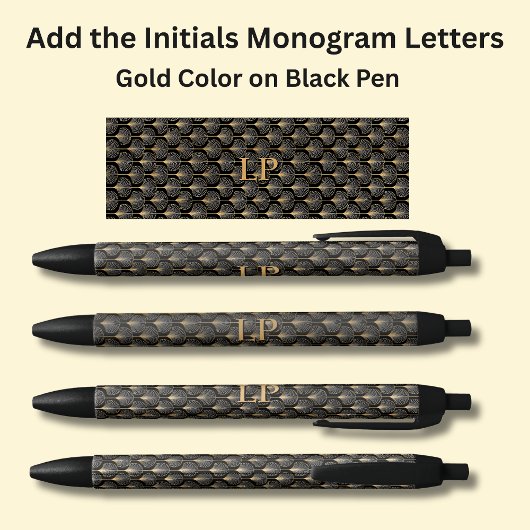 Stylo Noir Vos initiales Monogramme Or Géométrique sur Noir
