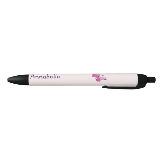Stylo Noir Votre nom Papillon rose (Bas)