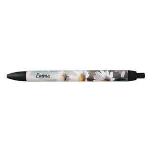 Stylo Noir Watercolor Daisies Botanique Élégant Nom du script