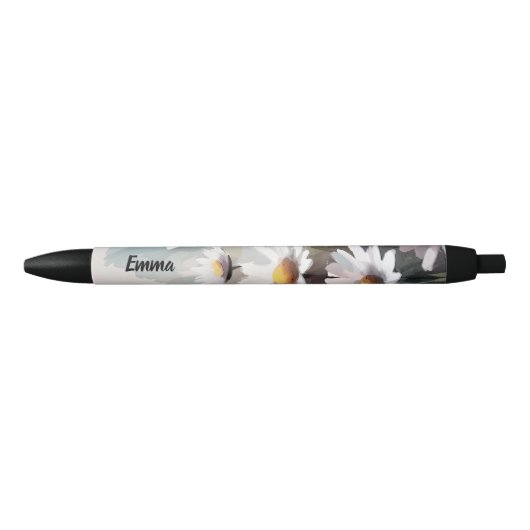 Stylo Noir Watercolor Daisies Botanique Élégant Nom du script (Devant)