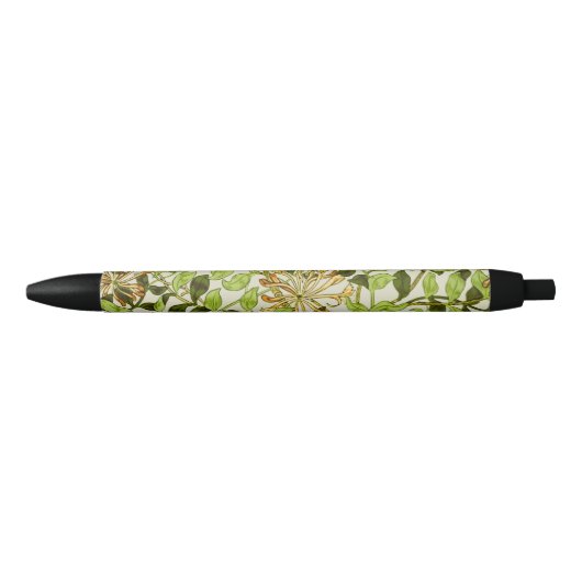 Stylo Noir William Morris Chèvrefeuille Fleurs Vertes (Devant)