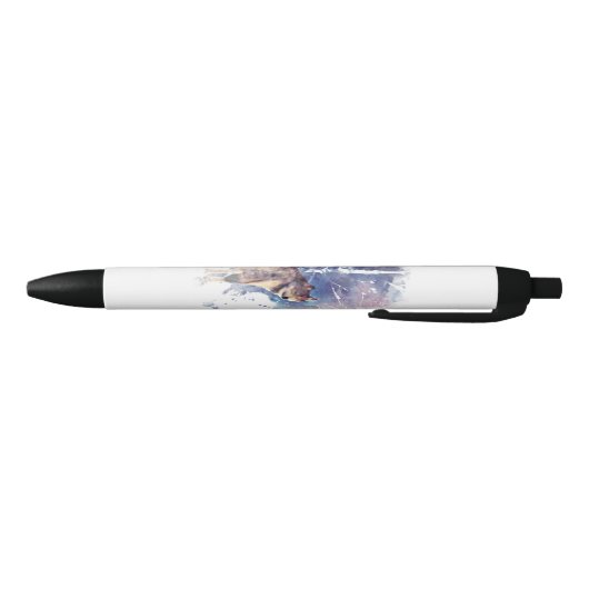 Stylo Noir Wolf Parent Animal Nature Aquarelle Art (Bas)