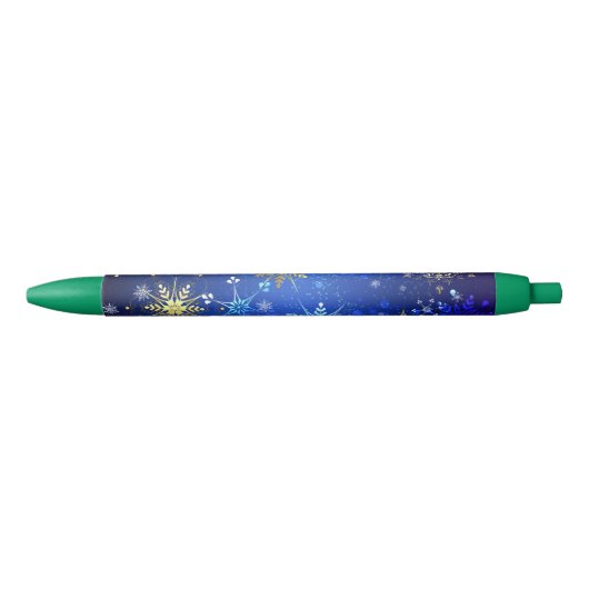 Stylo Noir XMAS Blue Background with Golden Snowflakes (Devant)
