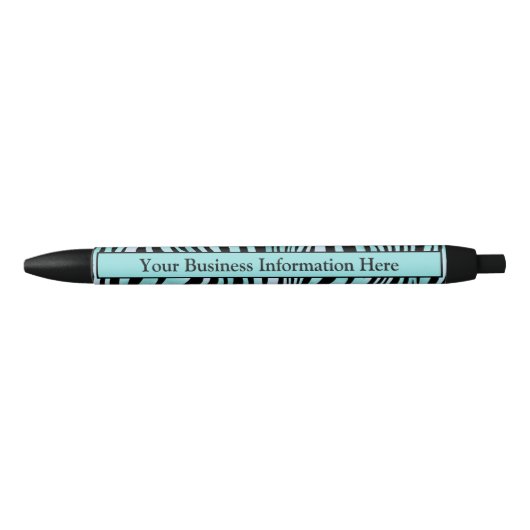 Stylo Noir Zèbre personnalisé imprimé noir et Turquoise Turqu (Devant)