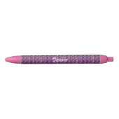 Stylo Noir Zèbre rose et violet rayé, personnalisé (Devant)