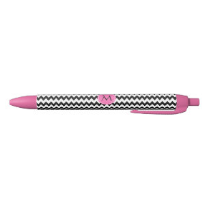 Stylo Noir Zigzag noir et blanc monogramme