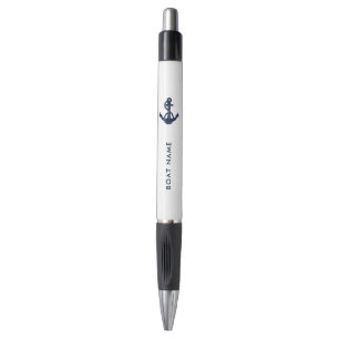 Stylo Nom de bateau nautique et ancre bleu marine
