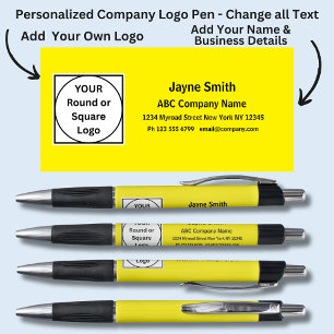Stylo Nom de l'entreprise, noir sur jaune vif,