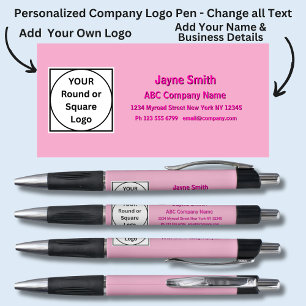 Stylo Nom de l'entreprise, rose chaud sur rose clair,