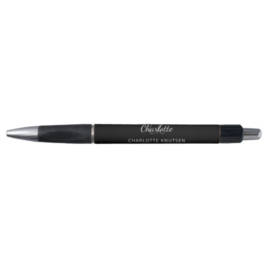 Stylo nom de monogramme gris noir script (Devant)