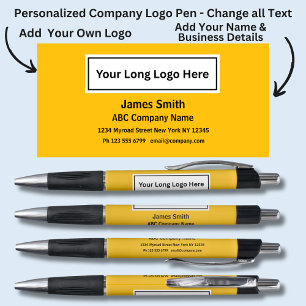 Stylo Nom des détails de l'entreprise, Noir sur or jaune
