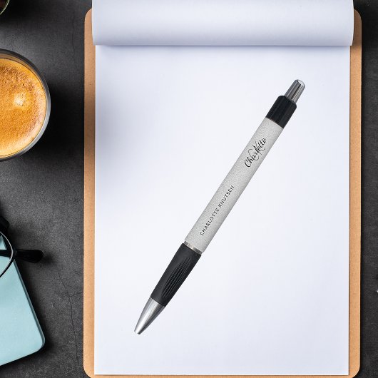 Stylo Nom en script monogramme argent