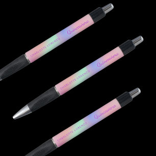 Stylo Nom holographique rose violet Quinceanera